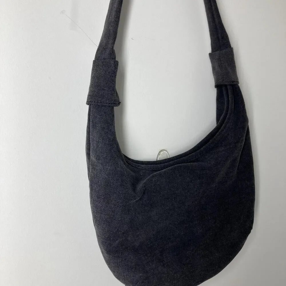 Brandy Melville Hobo Bag Gray Stripe Cotton Leather Zip Shoulder lightweight